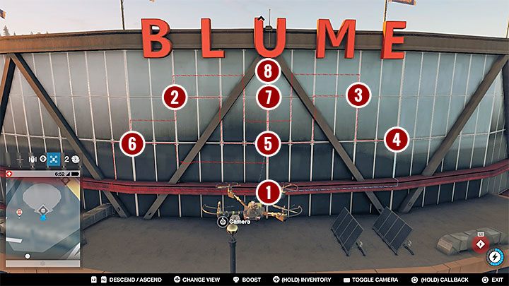 Punkt jest na szczycie areny Blume i przy próbie włamania się do systemu zostaniesz zmuszony do rozwiązania mini-gry związanej z obejściami sieciowymi - Watch Dogs 2: Punkty badań 62-112, sekrety, porady - Watch Dogs 2 - poradnik do gry