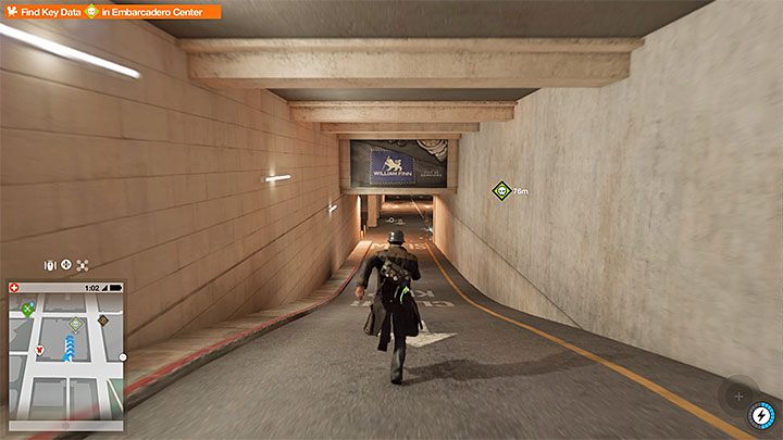 Do sekretu dotrzyj ze wschodu, wybierając po drodze pokazane na obrazku zejście na teren parkingu podziemnego - Watch Dogs 2: Kluczowe dane 1-12, mapa, sekrety - Watch Dogs 2 - poradnik do gry