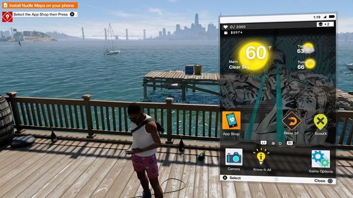 W telefonie znajdziesz wiele potrzebnych aplikacji, które służyć będą za mapę, czy dadzą dostęp do rozwoju postaci - Watch Dogs 2: Prolog/Spacer po parku, solucja, operacje główne - Watch Dogs 2 - poradnik do gry