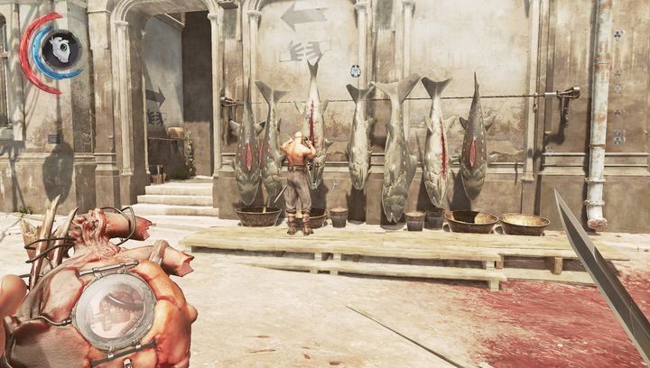 Wejście do czarnorynkowego sklepu oznaczone jest specjalną ikoną rąk. - Odszukaj czarnorynkowy sklep (opcjonalne) | Misja 2 - Kraniec świata - Dishonored 2 - poradnik do gry