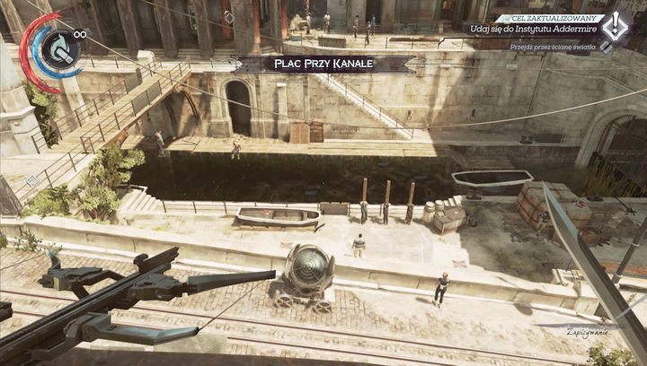 Plac przy kanale to strefa kontrolowana przez wrogów. - Skorzystaj z pomocy Mindy (opcjonalne) | Misja 2 - Kraniec świata | Dishonored 2 - Dishonored 2 - poradnik do gry