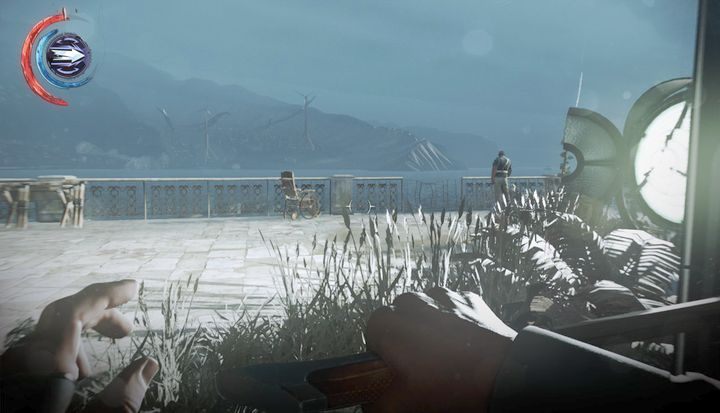 Pozbądź się strażnika przy barierce w pierwszej kolejności. - Wróć na Groźną Wręgę | Misja 3 - Droga pani doktor | Dishonored 2 - Dishonored 2 - poradnik do gry