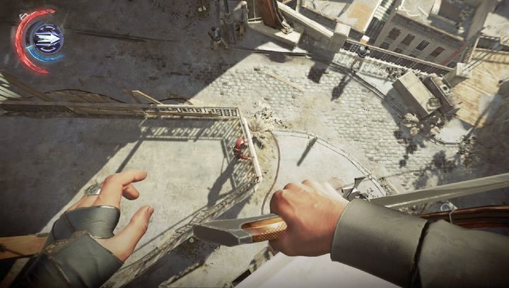 Wyeliminuj strażników na dole. - Wejdź do posiadłości Aramisa Stiltona | Misja 6 - Dzielnica pyłu | Dishonored 2 - Dishonored 2 - poradnik do gry