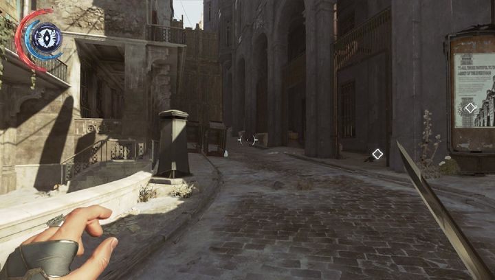 Alejka po lewej stronie przyczółku zaprowadzi cię do dawnego mieszkania Corvo. - Zdobądź ciało wicerewidenta Byrnea | Misja 6 - Dzielnica pyłu | Dishonored 2 - Dishonored 2 - poradnik do gry