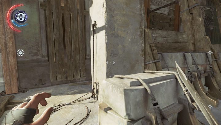 Po rozmowie z Meagan zeskocz w dół i zniszcz widoczne na obrazku deski. - Sekrety | Misja 6 - Dzielnica pyłu | Dishonored 2 - Dishonored 2 - poradnik do gry