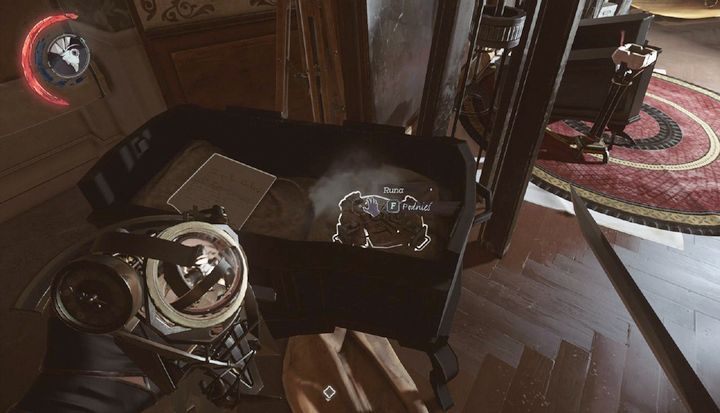 Runa znajduje się w pomieszczeniu, w którym znajduje się rozbite okno. - Sekrety | Misja 7 - Pęknięta tafla rzeczywistości | Dishonored 2 - Dishonored 2 - poradnik do gry
