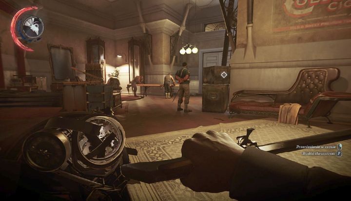 Poczekaj aż strażnik skończy rozmawiać z robotnikami. - Eksploracja posiadłości Stiltona | Misja 7 - Pęknięta tafla rzeczywistości - Dishonored 2 - poradnik do gry