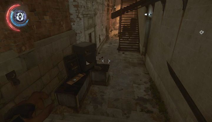 Skorzystaj ze schodów, by udać się na piętro. - Znajdź wyjście z ulic Dunwall | Misja 9 - Śmierć cesarzowej | Dishonored 2 - Dishonored 2 - poradnik do gry