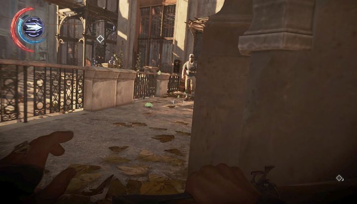 Poczekaj aż strażnik się obróci. - Skorzystaj z kolejki w dolnej Avencie | Misja 4 - Mechaniczna rezydencja - Dishonored 2 - poradnik do gry