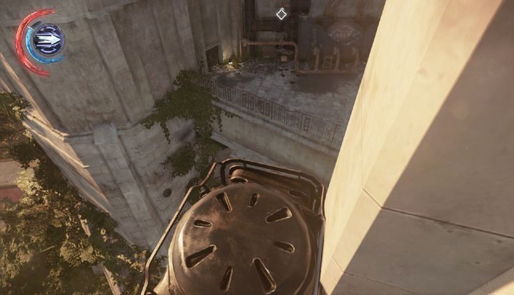 Użyj mignięcia lub zeskocz w dół i dostań się po rurach na drugi balkon. - Wyeliminuj Kirina Jindosha | Misja 4 - Mechaniczna rezydencja | Dishonored 2 - Dishonored 2 - poradnik do gry