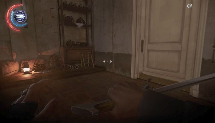 Drzwi po prawej to główne wejście do laboratorium. Po lewej znajdziesz windę. - Wyeliminuj Kirina Jindosha | Misja 4 - Mechaniczna rezydencja | Dishonored 2 - Dishonored 2 - poradnik do gry