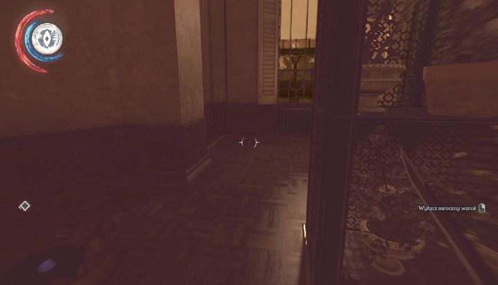 Konfiguracja z obrazem. Po prawej stronie znajduje się hol prowadzący do laboratorium. - Uwolnij Antona Sokołowa | Misja 4 - Mechaniczna rezydencja | Dishonored 2 - Dishonored 2 - poradnik do gry