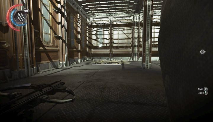 Stań na widocznej na obrazku płycie, by uruchomić sekwencję. - Uwolnij Antona Sokołowa | Misja 4 - Mechaniczna rezydencja | Dishonored 2 - Dishonored 2 - poradnik do gry