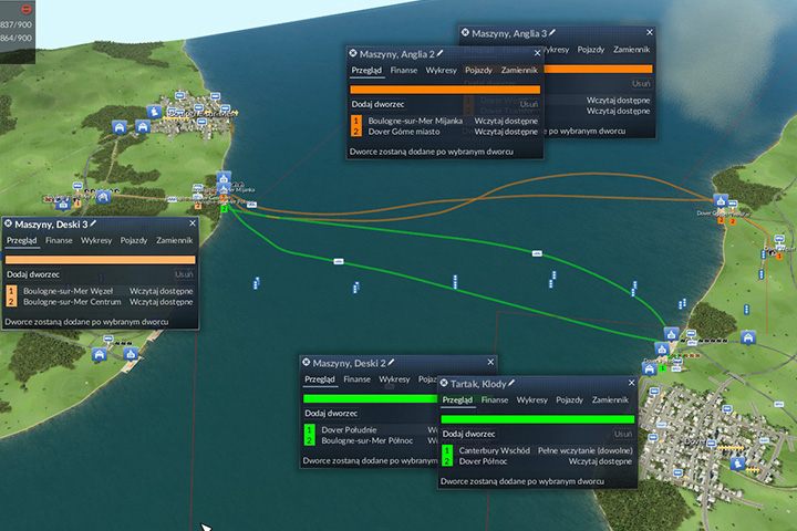 Przykładowa kombinacja połączeń dla desek i maszyn do Anglii. - Misja 7 - Kanał La Manche w Transport Fever - Transport Fever - poradnik do gry