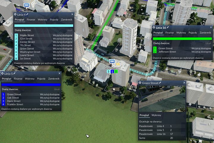 Z jednego przystanku korzystają aż 3 linie, dzięki czemu ruch pasażerów jest większy. - Transport pasażerów, surowców i towarów do Transport Fever - Transport Fever - poradnik do gry