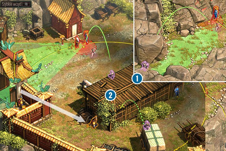 Teraz udaj się Aiko w ślepy zaułek, na prawo od karawany - Misja 4 - Góra Tsuru - Shadow Tactics: Blades of the Shogun - poradnik do gry