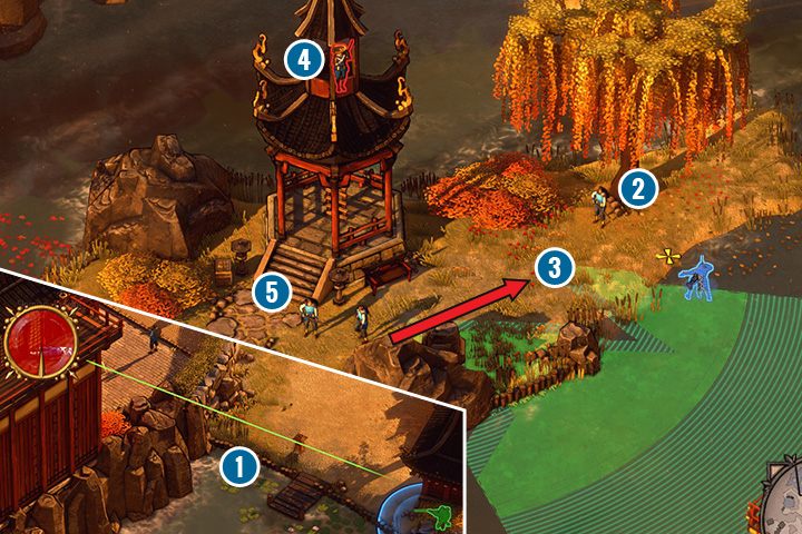 Najpierw oczyść sobie drogę z pojedynczych strażników do małego domku nad jeziorem - Misja 5 - Posiadłość Lorda Yabu - Shadow Tactics: Blades of the Shogun - poradnik do gry