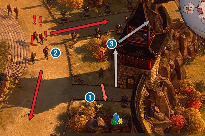 Po chwili mapa zacznie się zapełniać strażnikami - Misja 5 - Posiadłość Lorda Yabu - Shadow Tactics: Blades of the Shogun - poradnik do gry
