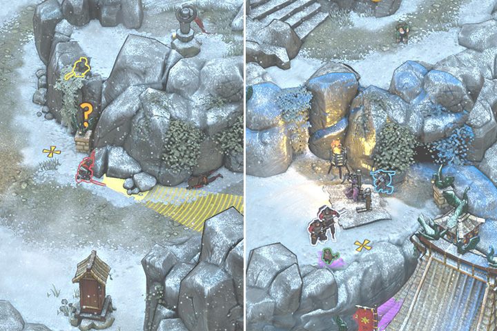 Naprzeciwko altanki jest kolejny posąg z ukrytą dźwignią oraz pnącza - Misja 10 - Góra Tsuru (więzienie) - Shadow Tactics: Blades of the Shogun - poradnik do gry