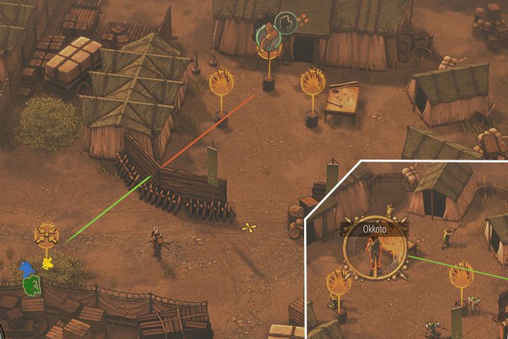 Zanim schowasz się w krzakach, zbierz wszystkich w pewnej odległości od beczki i przełącz się na Mugena - Misja 8 - Miasto Kanazawa - Shadow Tactics: Blades of the Shogun - poradnik do gry