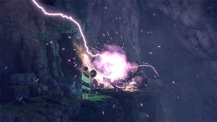 Użyj lustra na głazach blokujących przejście przy przepaści - Odnalezienie lustra i wydostanie się ze startowej jaskini | The Last Guardian - The Last Guardian - poradnik do gry