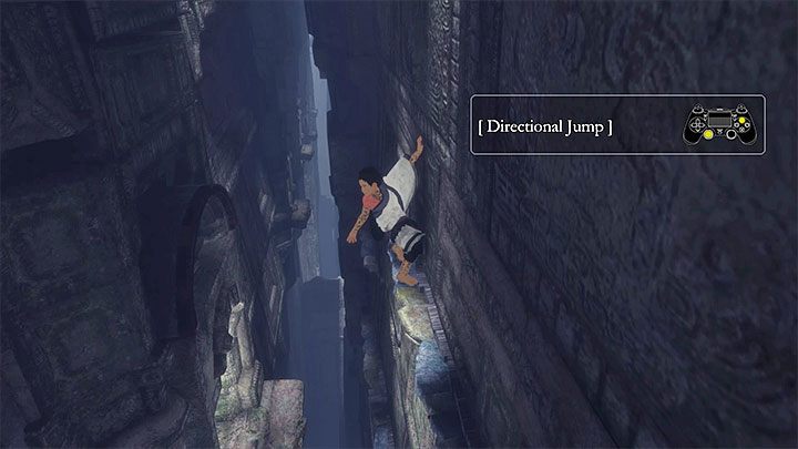 Znajdziesz się w wąskiej lokacji z przepaścią w jej centralnej części - Przeprawa przez pierwsze ruiny z wykorzystaniem lustra | The Last Guardian - The Last Guardian - poradnik do gry