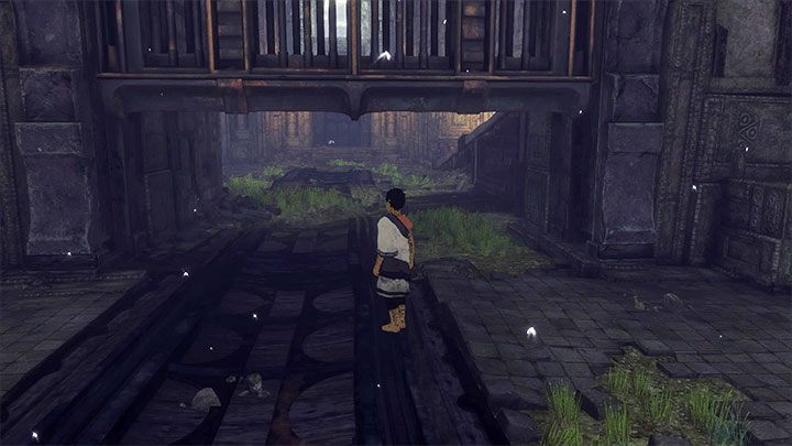 Przebiegnij pod bramą gdy ta na chwilę zostanie podniesiona - Rozwiązanie zagadki z dzbanem z niebieską cieczą | The Last Guardian - The Last Guardian - poradnik do gry