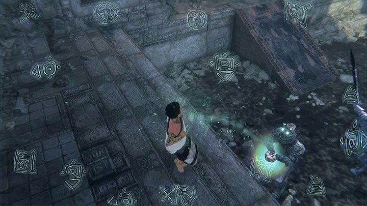 Wciskaj przyciski odpowiadające ikonom pojawiającym się na ekranie - Rozwiązanie zagadki z łańcuchem w sali z ożywionymi zbrojami | The Last Guardian - The Last Guardian - poradnik do gry