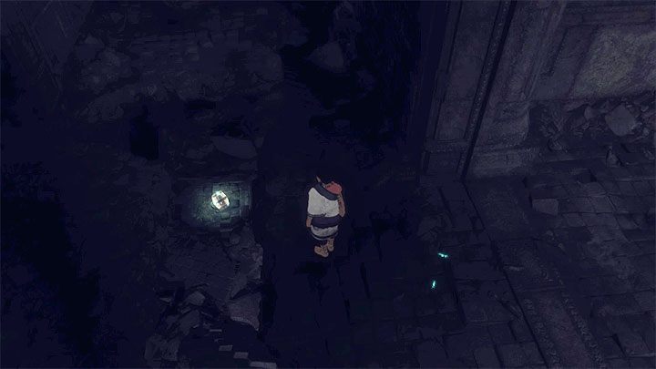 Beczka jest w nieoświetlonej części ruin - Nakarmienie Trico i przejście przez ciemny tunel | The Last Guardian - The Last Guardian - poradnik do gry