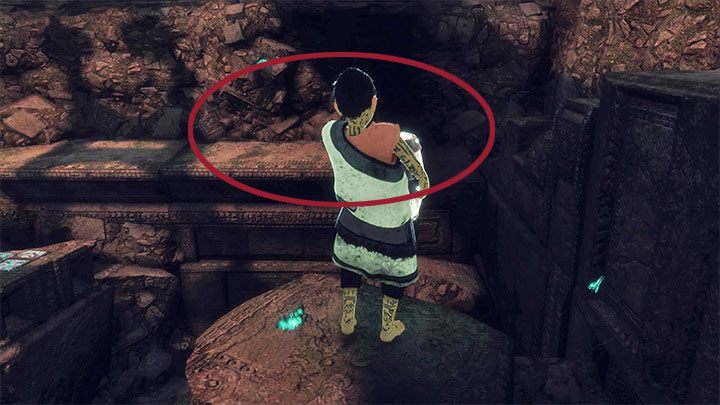 Dostarczenie Trico odnalezionej beczki nie będzie łatwe, bo musisz z nią dotrzeć na wyższy poziom, a chłopczyk nie może się wspinać gdy przenosi jakiś obiekt - Nakarmienie Trico i przejście przez ciemny tunel | The Last Guardian - The Last Guardian - poradnik do gry