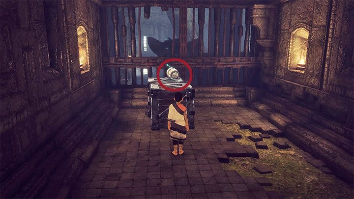 Dopiero teraz odszukaj w okolicy beczkę - Nakarmienie Trico i wydostanie się z sali z dużą kopułą | The Last Guardian - The Last Guardian - poradnik do gry