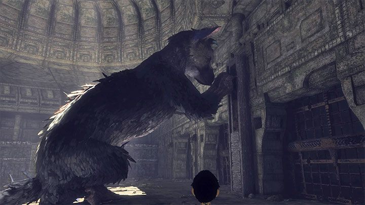 Wskaż teraz Trico pokazany na powyższym obrazku mechanizm na jednej ze ścian - Rozwiązanie zagadki z wozem | The Last Guardian - The Last Guardian - poradnik do gry
