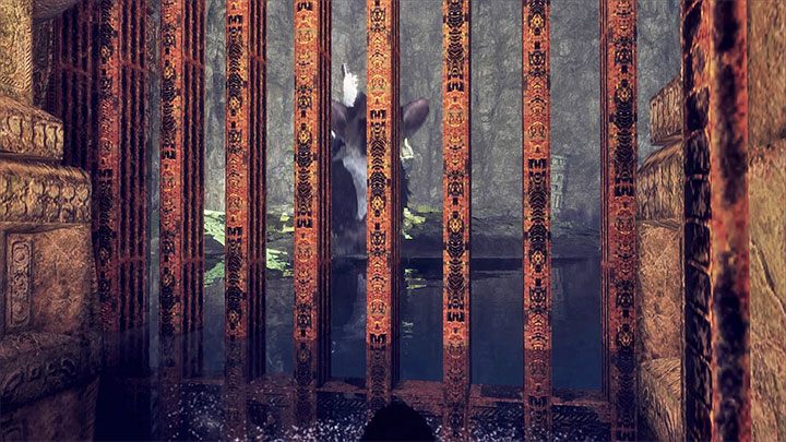 Znajdziesz się pod nową dźwignią, ale chłopczyk niestety nie może bez pomocy Trico na nią dotrzeć, gdyż znajduje się ona zbyt wysoko - Zbadanie jaskini za wodospadem - The Last Guardian - poradnik do gry