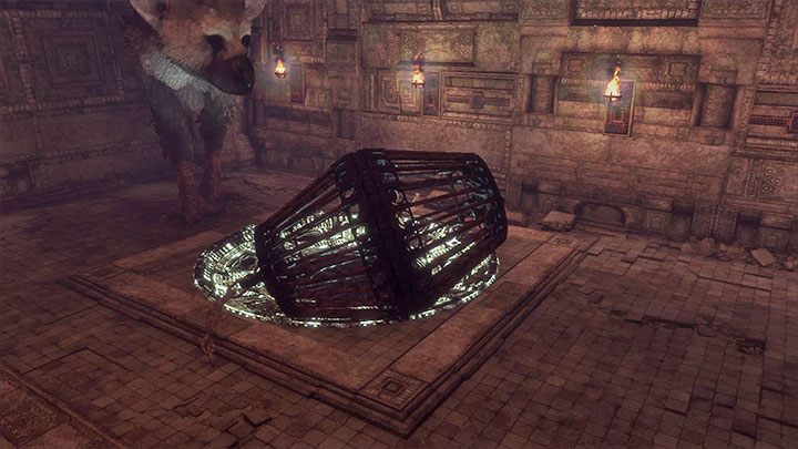 Po tym jak klatka wyląduje na drzewie ustaw się przy jej zakończeniu zlokalizowanym bliżej przepaści, dzięki czemu zmieni ona swoje położenie i będzie mogła dalej staczać się na dół - Przetoczenie klatki i wyjście z ruin wraz z Trico | The Last Guardian - The Last Guardian - poradnik do gry