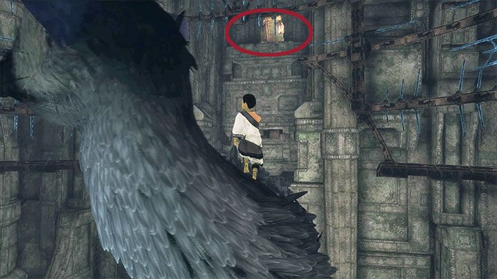 Powróć z Trico do pomieszczenia z klatką i poproś go o zbliżenie się do niezbadanej półki - Przetoczenie klatki i wyjście z ruin wraz z Trico | The Last Guardian - The Last Guardian - poradnik do gry