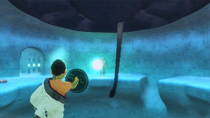 Możesz powracać do sali z ogonem i wskazywać cele do ostrzału z pomocą lustra - Odblokowanie dostępu do wieży i uaktywnienie lodowej windy | The Last Guardian - The Last Guardian - poradnik do gry