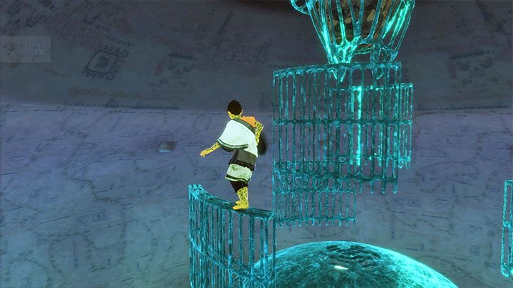 Doskakuj do obracających się elementów nad klatką i wdrapuj się na nie - Rozwiązanie zagadki ze sferą (mistrz doliny) | The Last Guardian - The Last Guardian - poradnik do gry