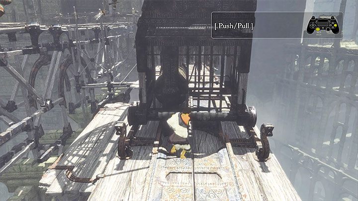 Popchnij nową platformę i pozwól jej się dalej potoczyć - Przejście po ogromnym rusztowaniu | The Last Guardian - The Last Guardian - poradnik do gry