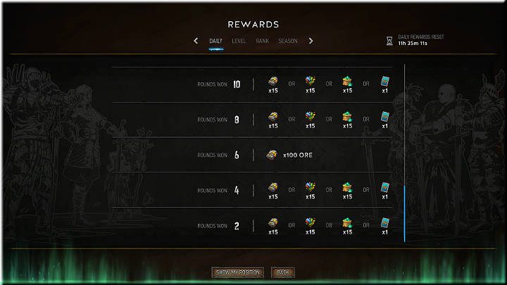 Dodatkowo, co 2 wygrane rundy gracz ma możliwość otrzymania jednej losowej nagrody z puli widocznej poniżej - System progresji konta - Gwint - poradnik do gry