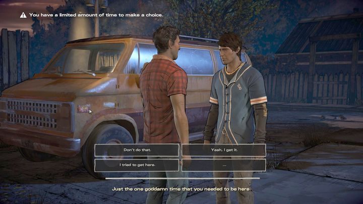 Grę rozpoczynasz od zaimportowania stanów gry z poprzednich części The Walking Dead, rekonstrukcji wydarzeń lub wybrania domyślnego schematu - Rozdział 1 - Family Road Trip | Epizod 1 - Ties that Bind - The Walking Dead: The Telltale Series - A New Frontier - poradnik do gry