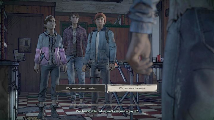 Pierwszy ważny wybór dotyczy wydarzeń przedstawionych na złomowisku - Ważne wybory | Epizod 1 - Ties that Bind - The Walking Dead: The Telltale Series - A New Frontier - poradnik do gry