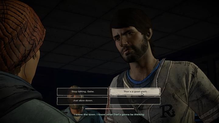 Informacji na temat tego co się zdarzyło w budynku z bronią i rozmowy z Gabem - Rozdział 5 - Smoke and fire | Epizod 4 - Thicker than Water - The Walking Dead: The Telltale Series - A New Frontier - poradnik do gry