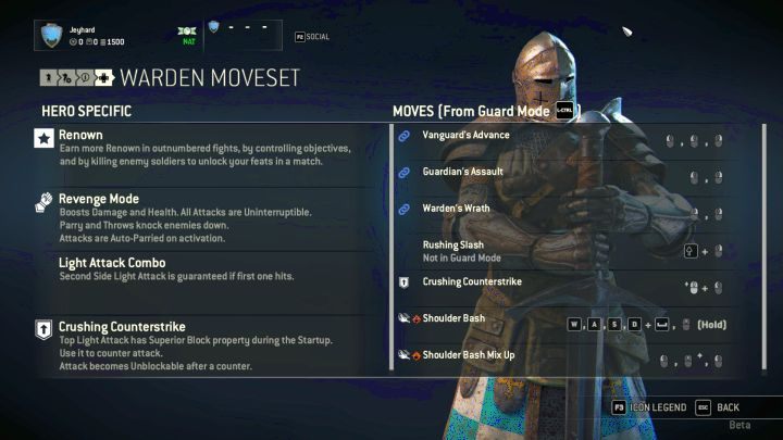 Dostępne dla postaci ciosy i modyfikatory. - Strażnik (Warden) w For Honor - For Honor - poradnik do gry