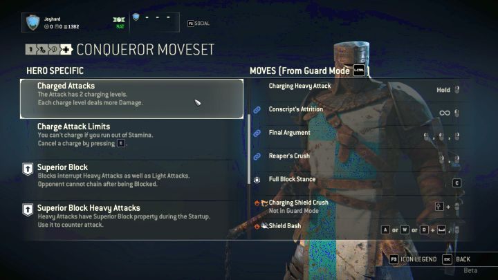 Dostępne dla postaci ciosy i modyfikatory. - Pogromca (Conqueror) w For Honor - For Honor - poradnik do gry