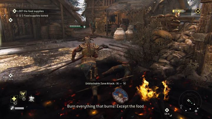 Pierwszy element zniszczalny znajdziesz przy pierwszej beczce z jedzeniem. - Rozdział 2.1 - Najechać Najeźdźców | Opis przejścia For Honor - For Honor - poradnik do gry