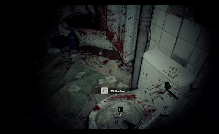 W toalecie możesz odnaleźć pistolet - Resident Evil 7: Beginning Hour - Dobre zakończenie (True Ending) - Resident Evil 7 - poradnik, solucja