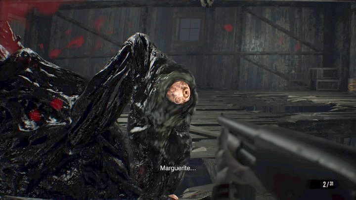 Musisz celować w oczy na ciele Jacka, inne cele nie spowodują otrzymania obrażeń - Resident Evil 7: Strefa testów i hangar - solucja - Resident Evil 7 - poradnik, solucja