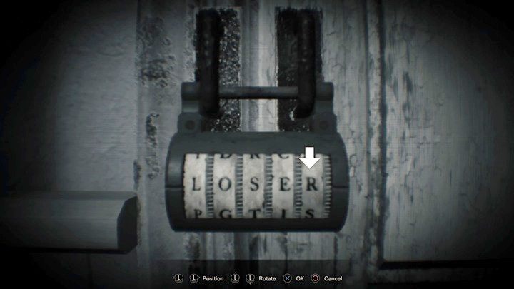 Wypisane wtedy zostanie hasło do drugiej kłódki w pokoju z balonami: LOSER - Resident Evil 7: Główna sypialnia i pokój dziecięcy - solucja - Resident Evil 7 - poradnik, solucja