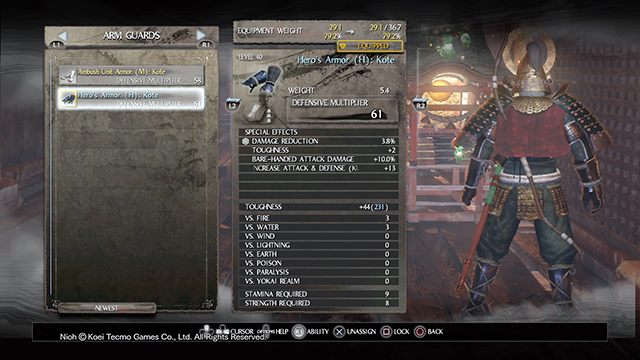 Niektóre rodzaje zbroi dodają także obronę przed żywiołami - NiOh: Pancerze - NiOh - poradnik do gry