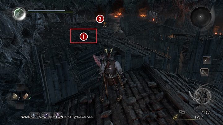 Po wejściu na dach jak najszybciej zbliż się do łucznika i wyeliminuj go - NiOh: Wyspa Demonów cz.2 (Isle of Demons) - solucja, opis przejścia - NiOh - poradnik do gry
